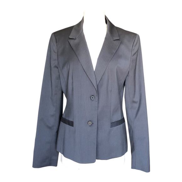 Ann Taylor Gray 2-Button Career Work Office Pinstripe Blazer Jacket Womens Sz 12 - Picture 1 of 12